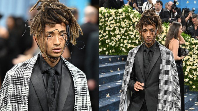 Jaden Smith Embraces Bold Artistry at the 2025 Met Gala With Abstract Headpiece and Checkered Cape