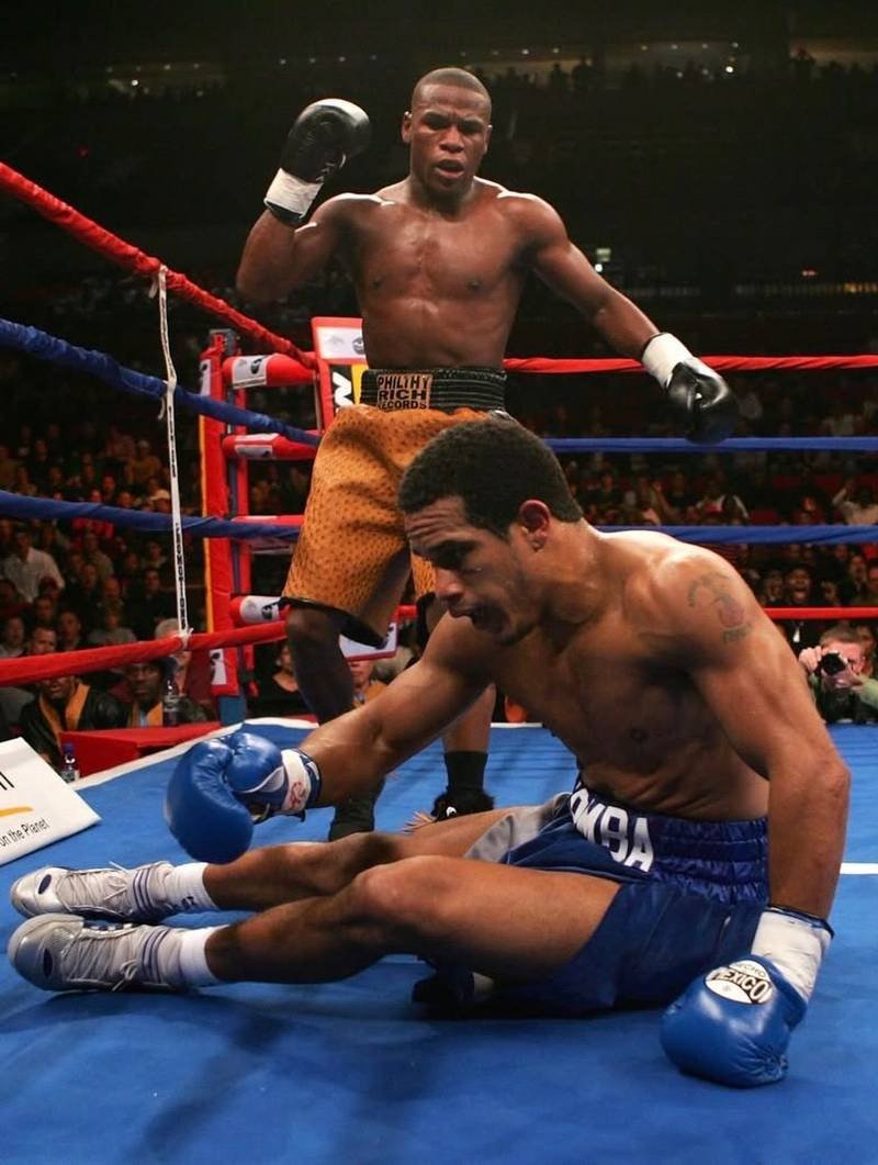 Professional boxing ring under arena lights