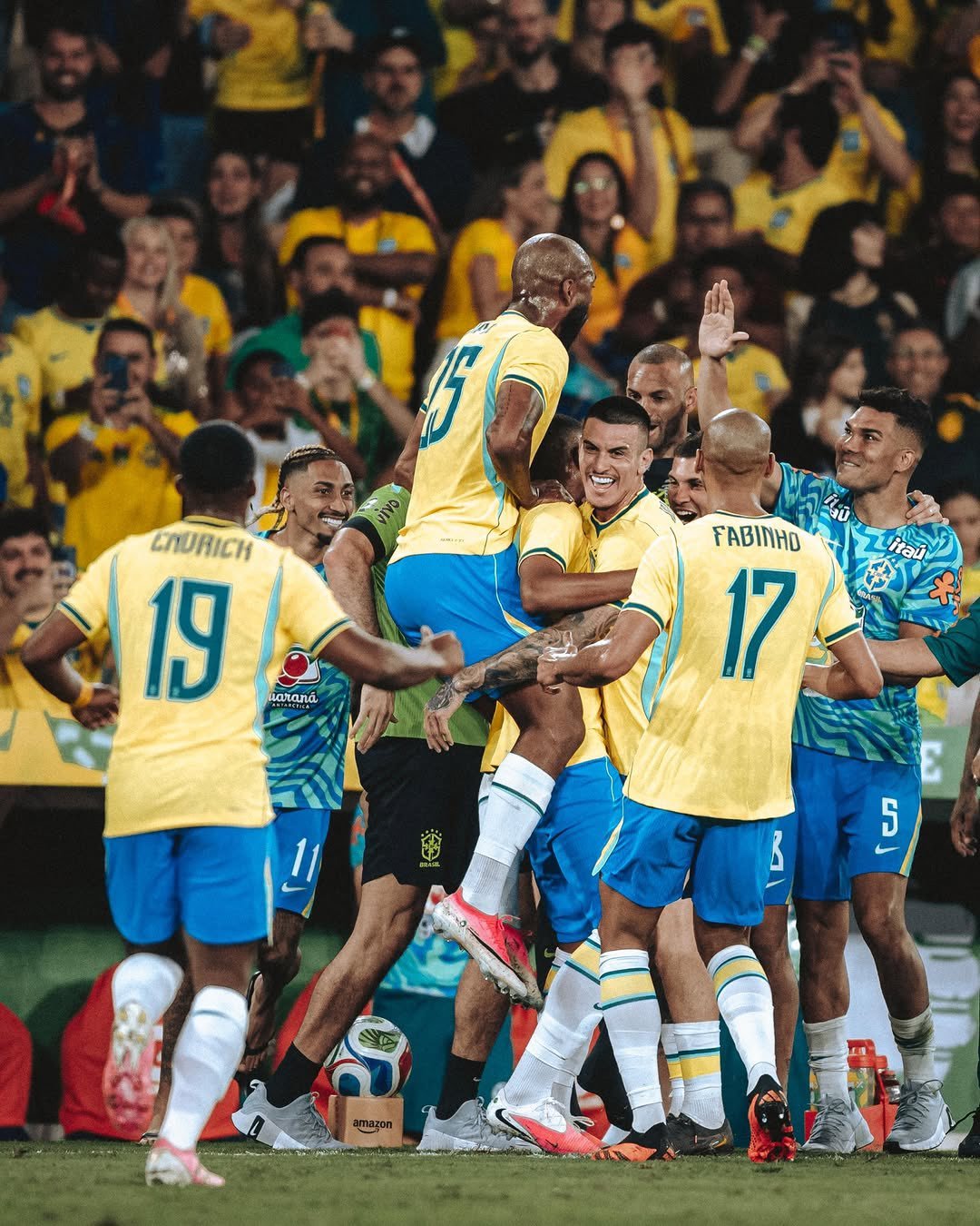 Vinicius Junior celebrates after Brazil match