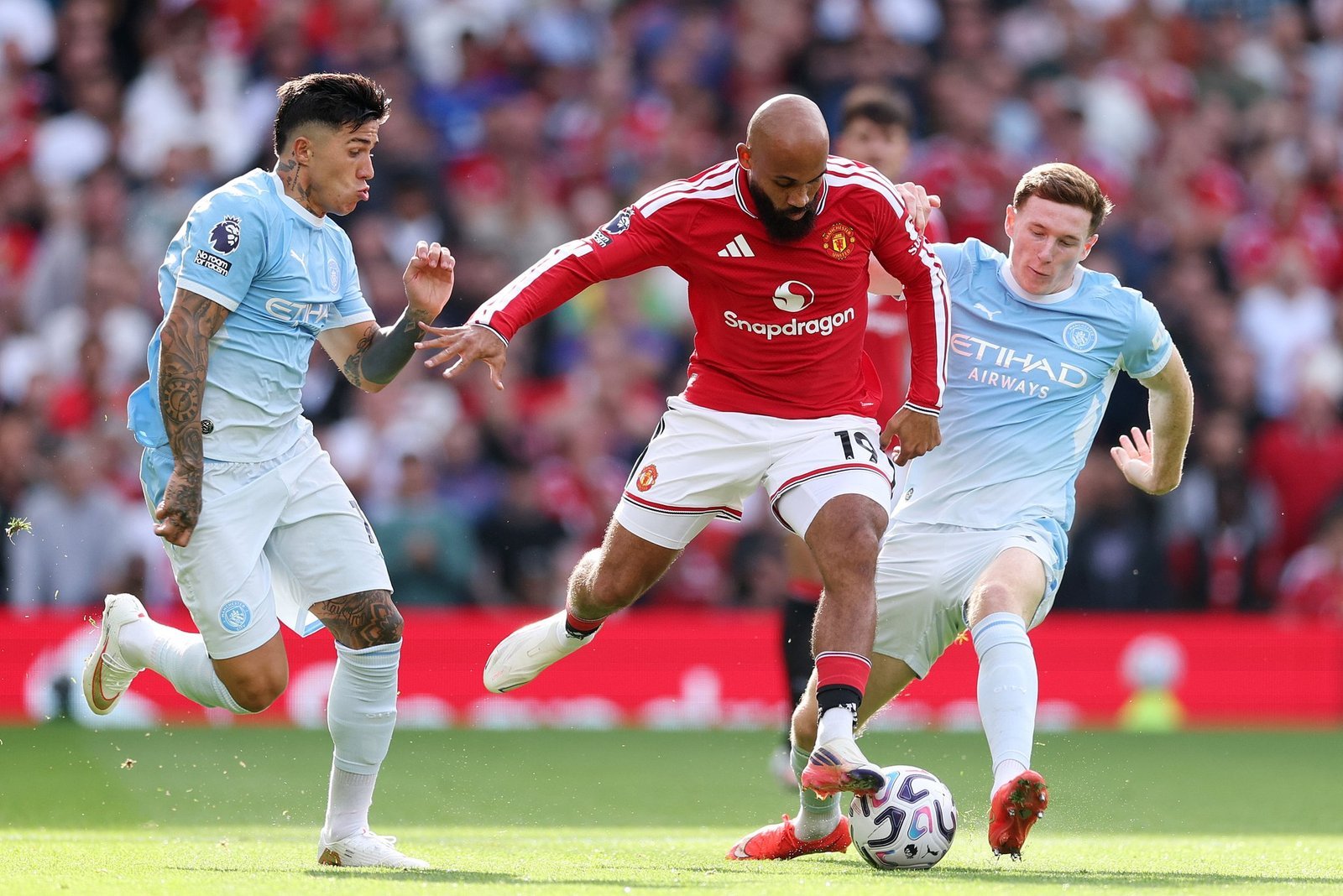 Manchester United and Manchester City during the Manchester derby