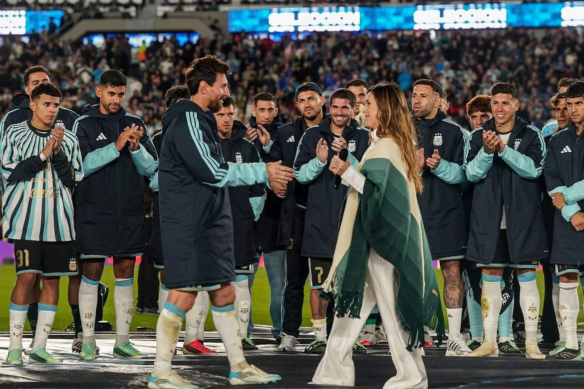 Lionel Messi with Argentina after winning international silverware