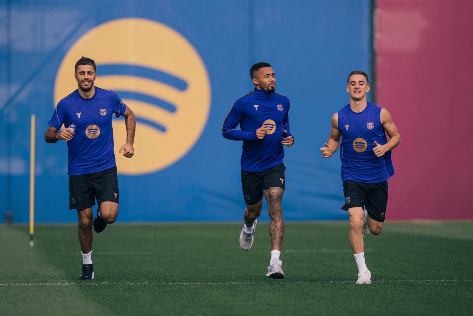 Barcelona players preparing for a UEFA Champions League match